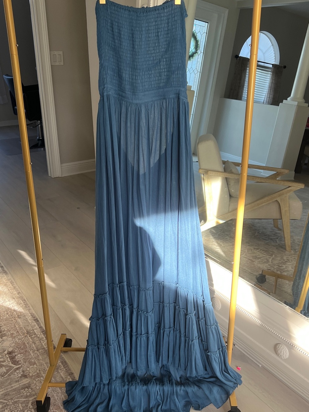 Blue Strapless Maxi Dress - Elegant Floor-Length Summer Gown